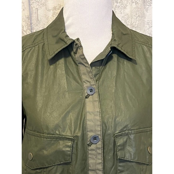 Anthropologie Hei Hei •XS•Coated Utility Swing Jacket Waxed Green Military Field - Picture 5 of 8